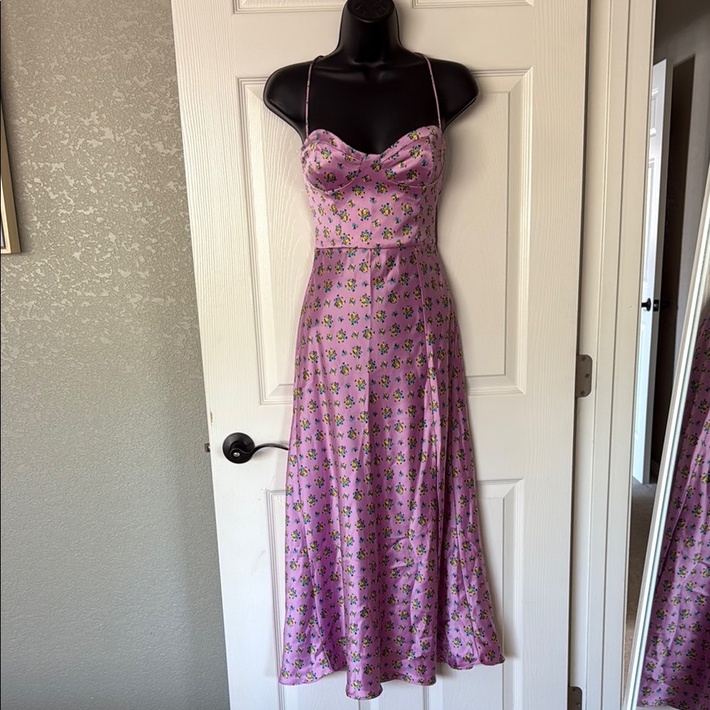 NWT Zara Floral Pink and Yellow Adjustable Strap Backless Dress